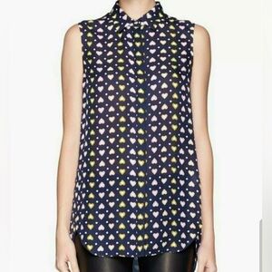 J.Crew Navy Hearts & Polka Dot Blouse 
100% Silk 
Size 2
Excellent condition